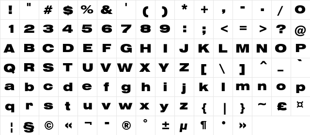 HeliosExtBlackC Regular  glyph index