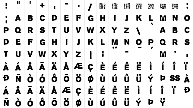 Propaganda Regular  glyph index