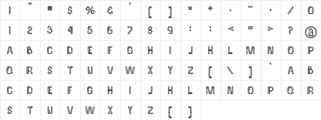 Palma Bold Grunge Bold Grunge  glyph index
