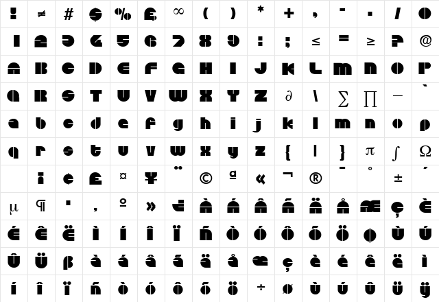Disco DB Medium  glyph index