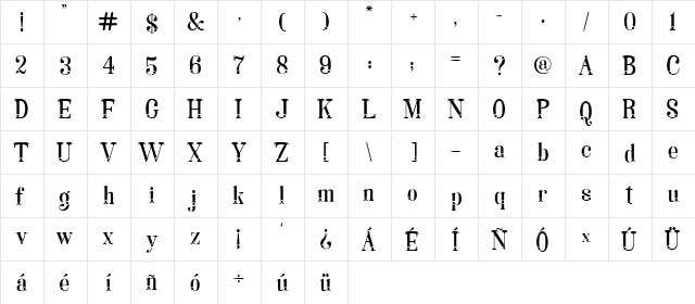 Lara dot Serif Regular  glyph index