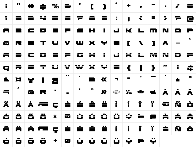Eridanus Condensed Laser Condensed  glyph index