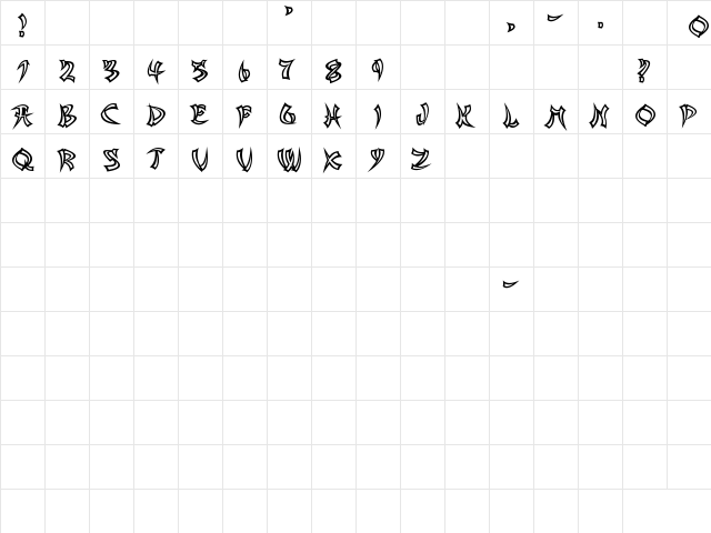 Asian Delight Regular  glyph index