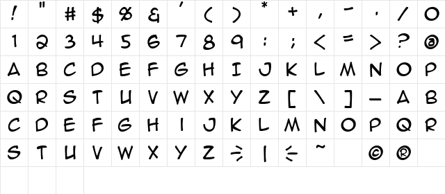 Anime Ace Regular  glyph index