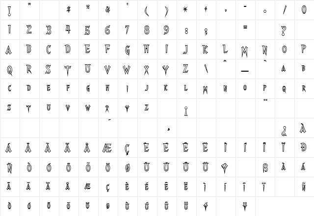 Walshes Outline Regular  glyph index