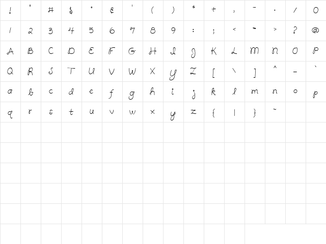 CK Pretty Regular  glyph index