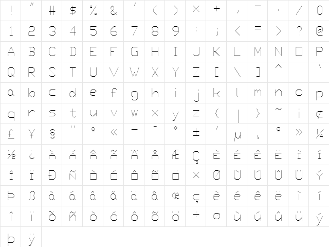 Prx2 Regular  glyph index
