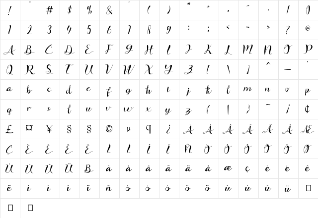 Signfly Regular  glyph index