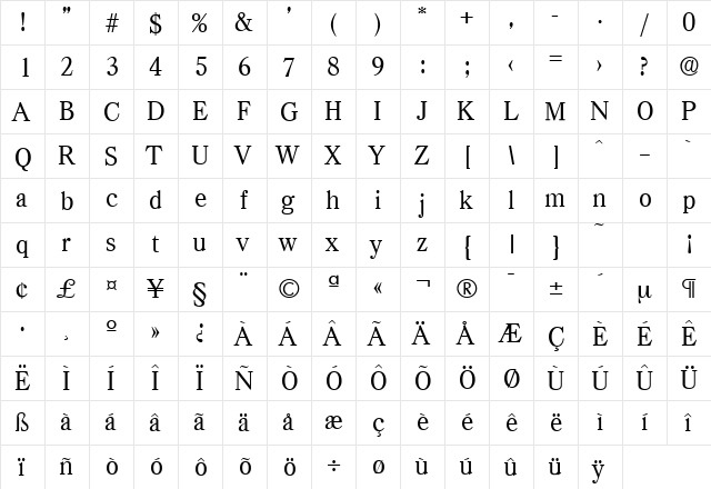 Casad-Serial Regular  glyph index