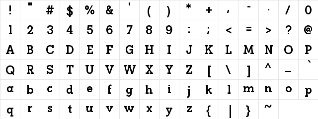 SlabberTextBoldA Regular  glyph index