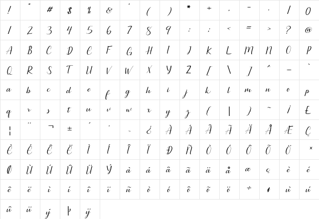 Seullanga Regular  glyph index