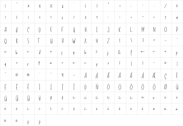 standard pilot demo Regular  glyph index