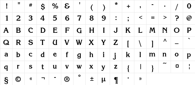 KorinnaC Bold  glyph index