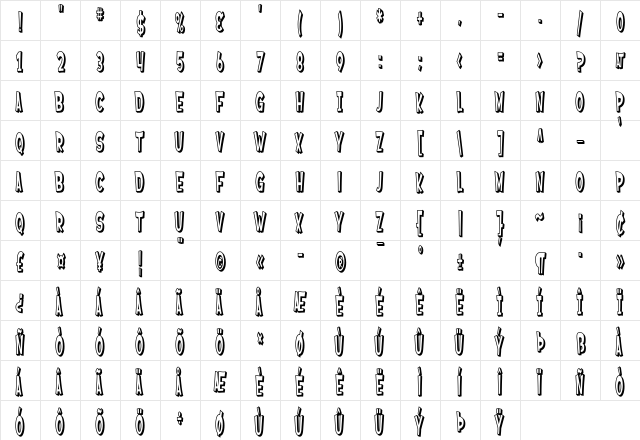 SF Ferretopia Shaded Regular  glyph index