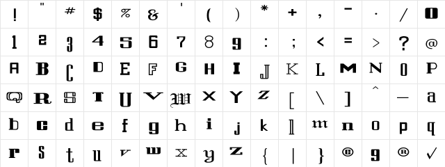SaintFrancis Wd Regular  glyph index