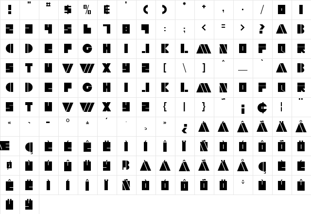 Butner Bold  glyph index