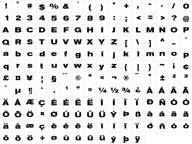 Akzidenz-Grotesk BQ Bold Extended  glyph index