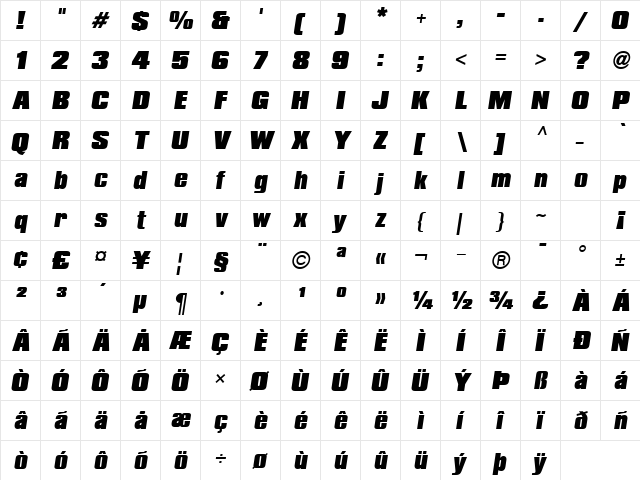 Compacta ICG Black Italic  glyph index