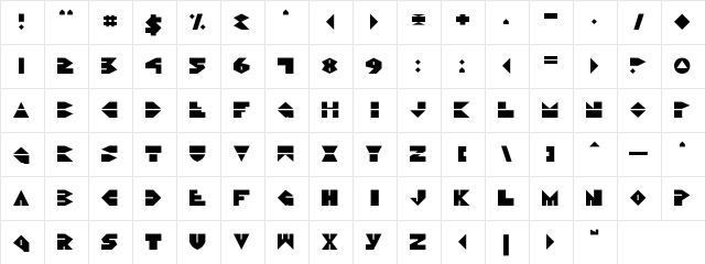 Pacmania Regular  glyph index