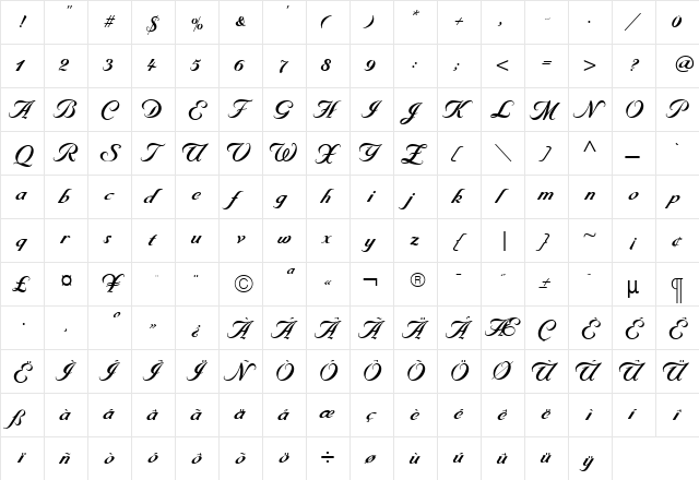 ByronBold Roman  glyph index