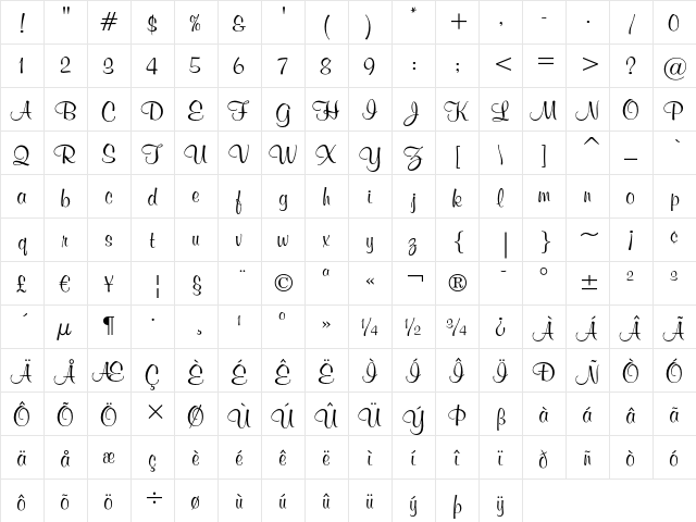 Murray Hill Bold  glyph index