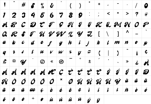 Recollect Regular  glyph index