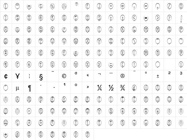 SP Ballon DB Bold  glyph index