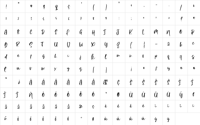 Summer Coast Regular  glyph index