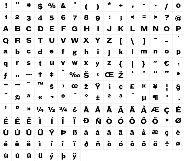 Bau-Bold Regular  glyph index