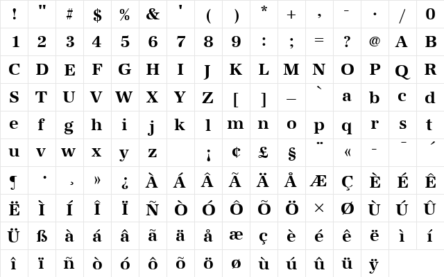 URWAntiquaTBolRo1 Regular  glyph index