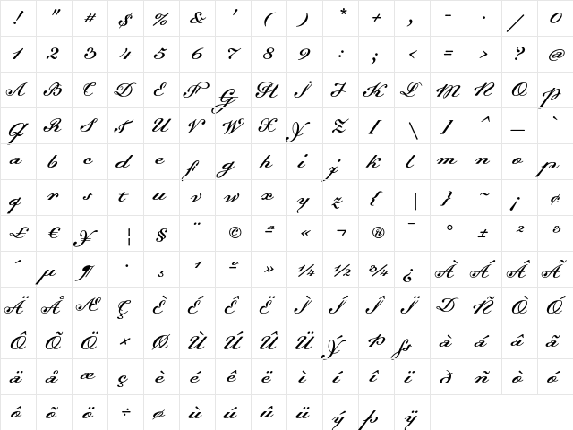Dalliance Medium Italic  glyph index