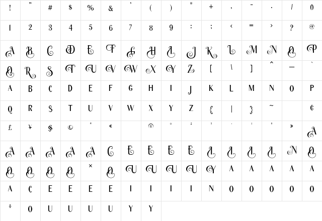 Crows Caps Caps  glyph index