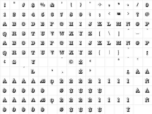 Diamond Inlay Regular  glyph index