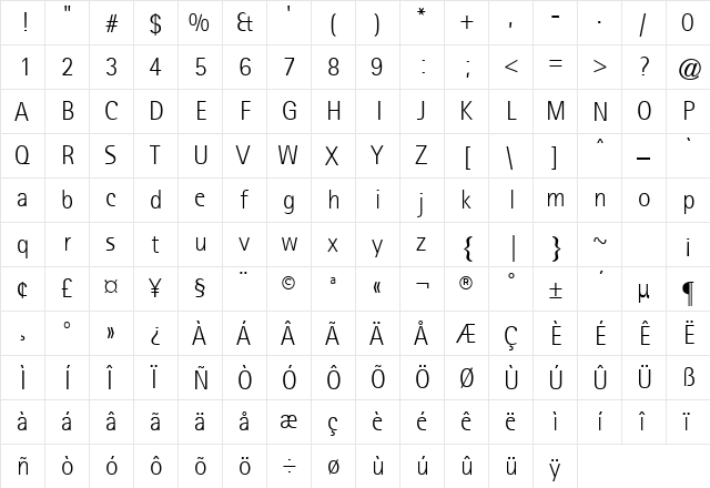 ATRotisSansSerif-Light Regular  glyph index