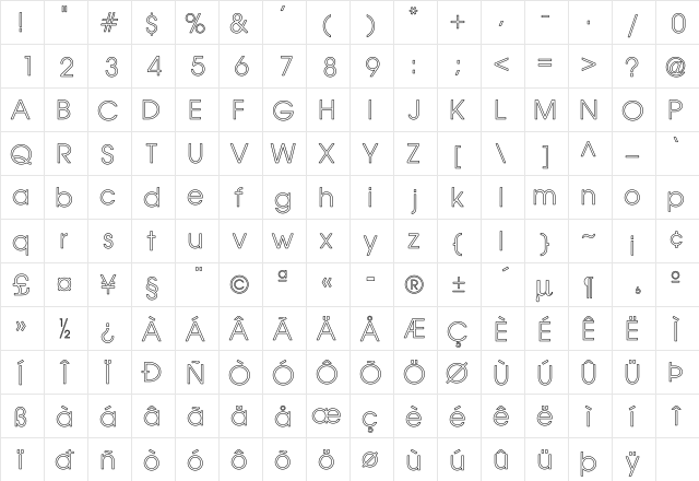 Stockton Ho Regular  glyph index