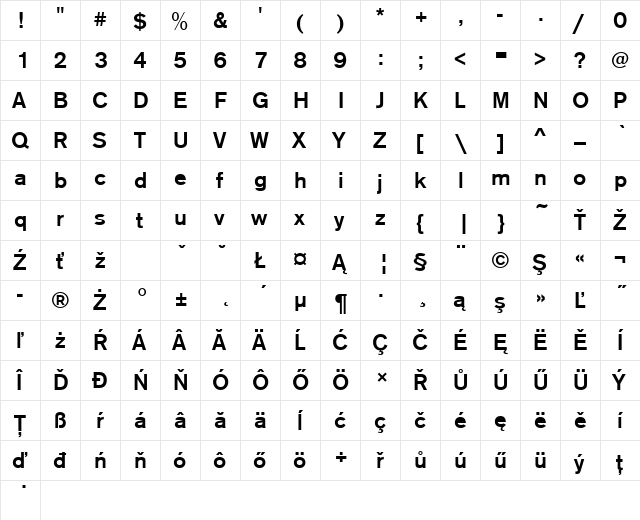 AcciusTEEMed Regular  glyph index
