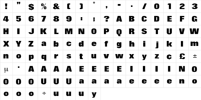 Dakota Regular  glyph index