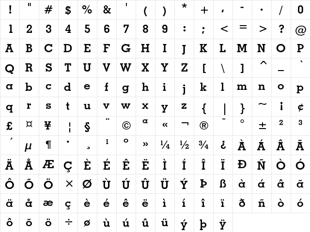 Geometric Slabserif 703 Bold  glyph index