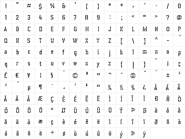 Offline-Regular Regular  glyph index