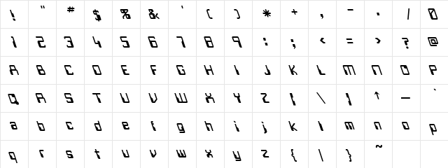 Future Lefty Italic Regular  glyph index