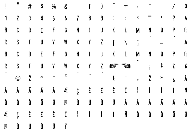 Device Regular  glyph index