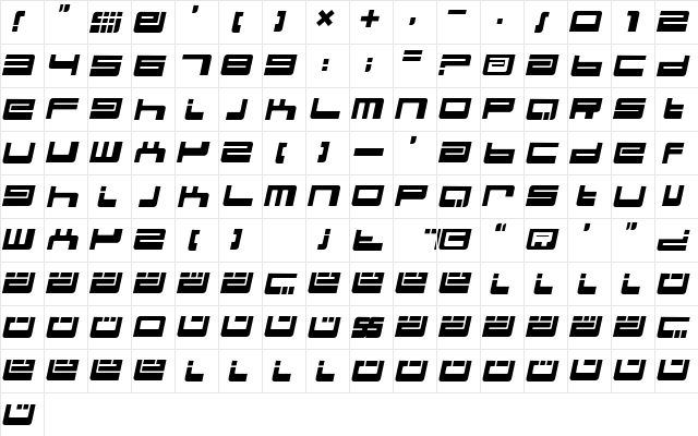 BDEject Italic  glyph index
