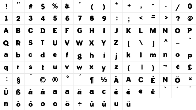 Hyperlude Regular  glyph index