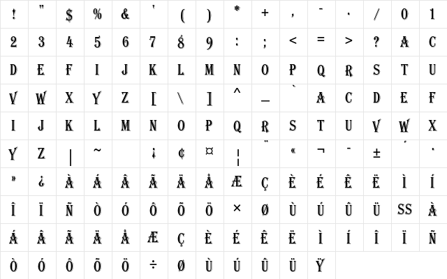 Algerian Condensed Std Regular  glyph index
