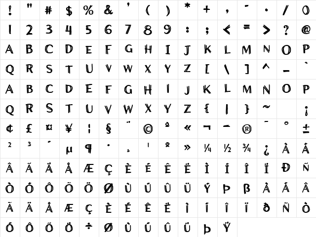 CCWiccanSansInt Bold  glyph index