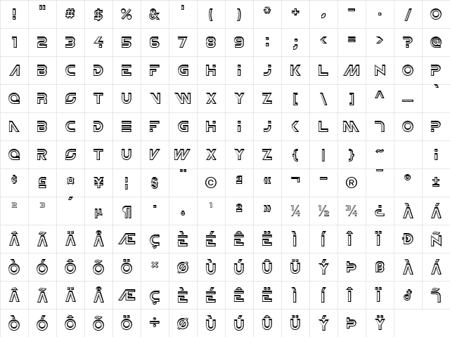 Newtron ICG Open Regular  glyph index