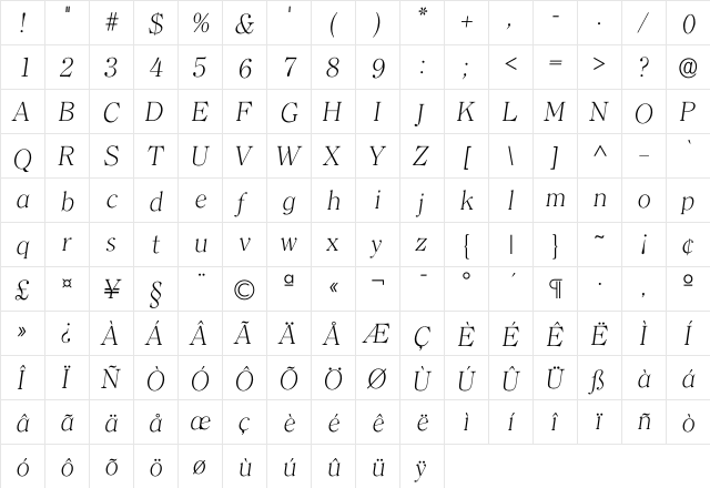 Iclerface Xlight  glyph index