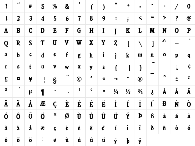 URWJanssonAntDBolCon Regular  glyph index
