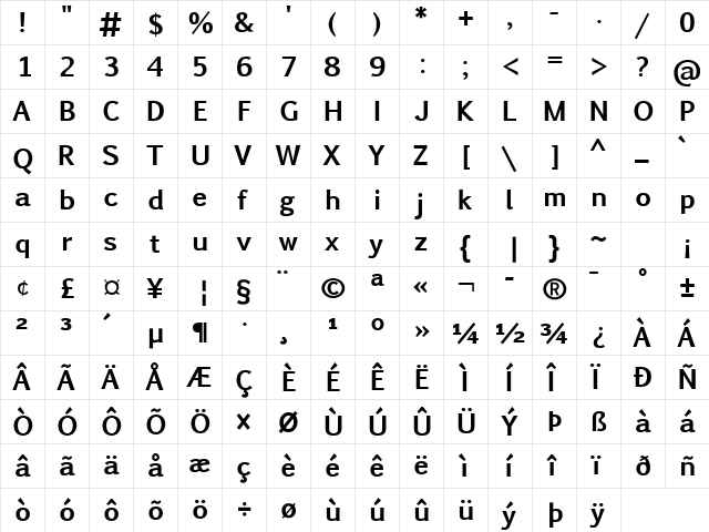 Pigiarniq Bold  glyph index