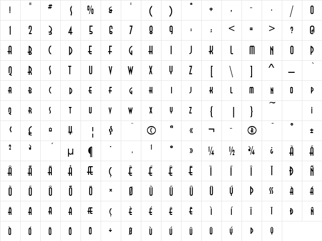 AnnaITCSC Regular  glyph index